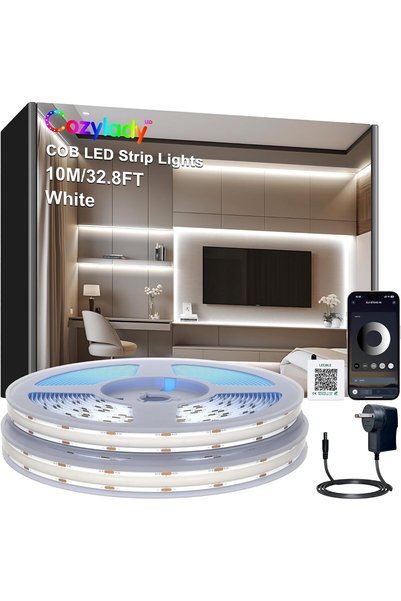 Cozylady شريط إضاءة LED بتقنية COB بطول 10 أمتار، تحكم عبر تطبيق البلوتوث، أب...