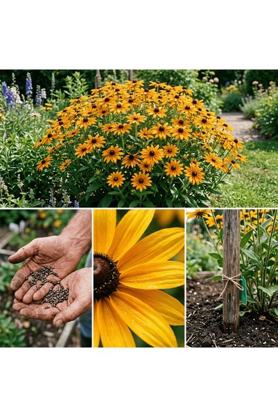 Bloom & Sow Seed بذور زهرة السوزان السوداء (رودبيكيا)، بتلات صفراء ساطعة ومرك...