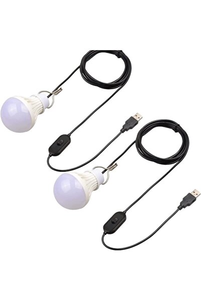 Morvena Picks 2 Bucăți Lampă de camping LED USB 5W, albă, cu cârlig și întrer...