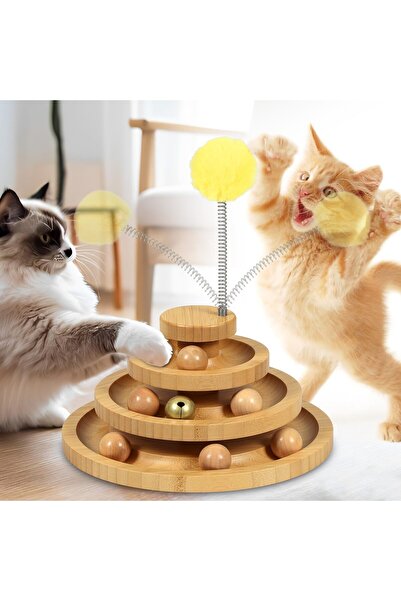 Generic DoogCat Cat Toys Bamboo 3-Level Turntable, Interactive Cat Toy Balls ...