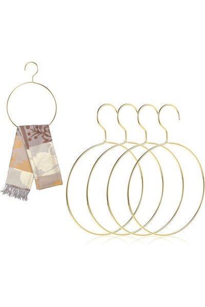 Morvena Picks Set de 4 umerașe circulare metalice pentru haine/eșarfe/curele
