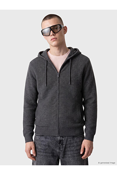 LC Waikiki Nevavm Farkıyla Xside Anthracite Knitwear Plain Hooded Men's Cardigan