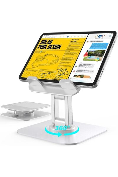 Yelajoy 360° Rotating Tablet Holder for Desk, iPad Stand, Foldable Tablet Sta...
