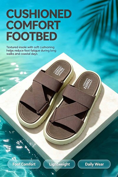 Al Masheel Store Men's Cross Strap EVA Slides – Chunky Sole with Flexible Web...