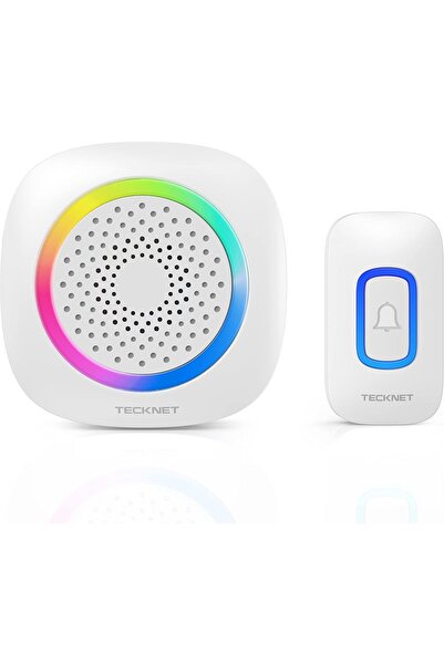 Generic جرس باب لاسلكي من TECKNET بطول 1300 قدم مع إضاءة إنذار RGB، يعمل بالب...