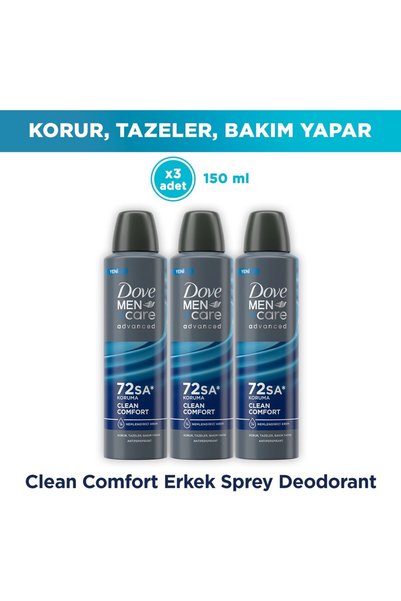Dove Men +Care Erkek Spray Deodorant Clean Comfort 72 Saat Koruma 150 ml x3