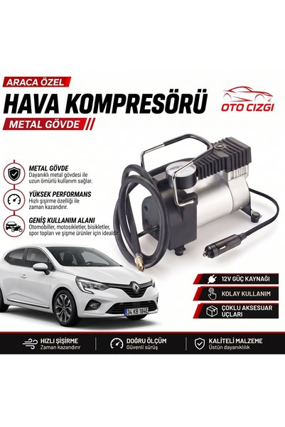 Oto Çizgi Renault Clio Lastik Hava Kompresörü - Çakmaklık Girişli Göstergeli ...