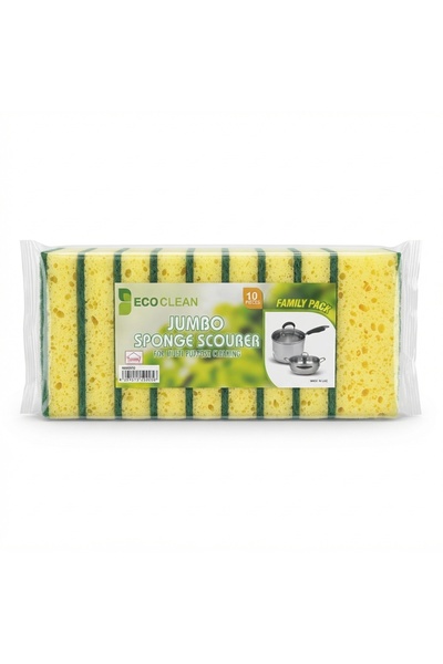 ECO CLEAN Jumbo Sponge Scourer 10 Pcs Family Pack, Heavy Duty Kitchen Scrub S...
