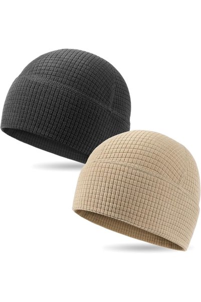 TERRIFI Grid Fleece Beanie Watch Cap 2-Pack for Men and Women, Thermal Waffle...