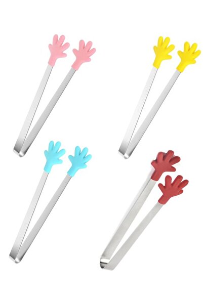 Morvena Picks Set de 4 mini clești de bucătărie, mici, din silicon și oțel in...