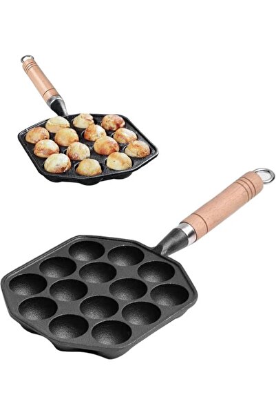 Morvena Picks Tigaie takoyaki din fontă - Plită takoyaki cu 14 orificii, cond...