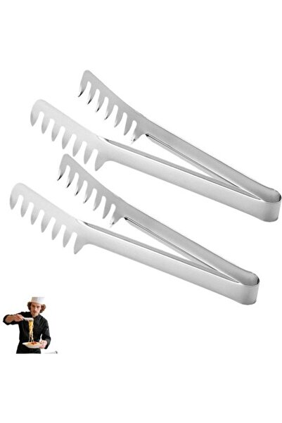 Morvena Picks Set de 2 clești zimțați din oțel inoxidabil pentru paste și tăi...