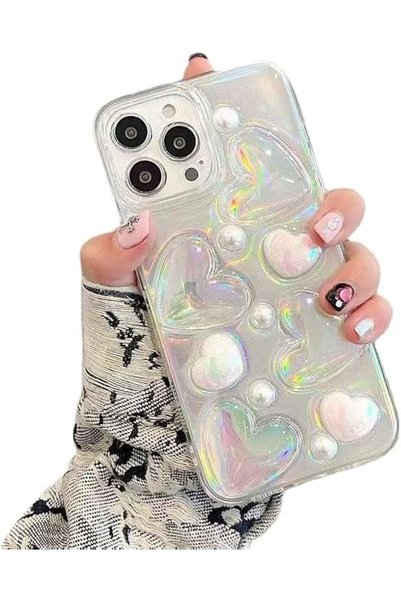 GENERAL Compatible iPhone 13 Pro Case, Wavy Curly Edge, Pink and White Cute P...