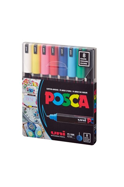 POSCA Marker PC-1MR Posca, set 8 culori, 0.7 mm, varf fin metalic, culori de ...