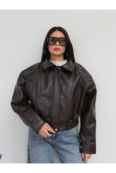 ESRAHELVACI Shoulder Zipper Leather Jacket