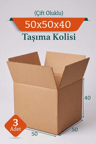kartonya 50x50x40 cm Büyük Boy Taşınma Kolisi 3 Adet Çift Oluklu BC Dalga Day...