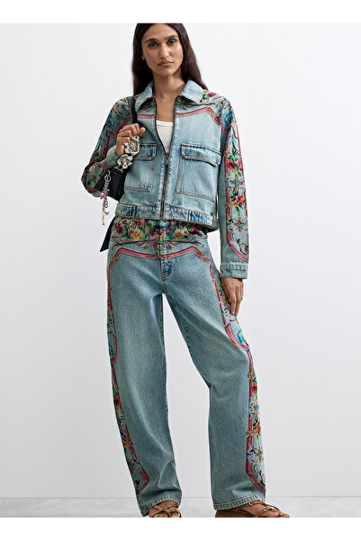 Desigual Mavi Kadın Nakışlı Denim Ceket 26WWED06