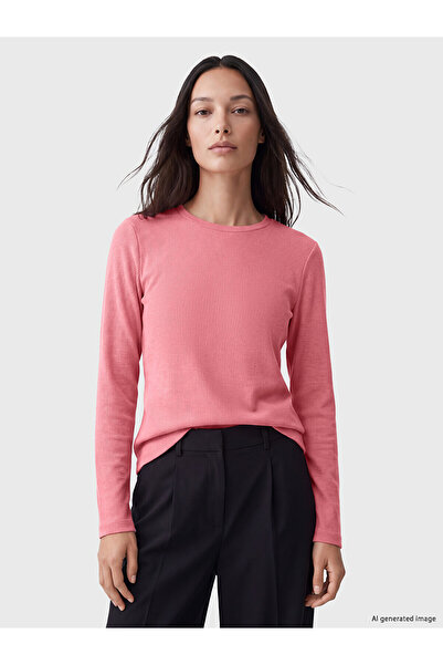 LC Waikiki Alita City Pink Ribbed Plain Narrow & Slim Long Sleeve Women's Bod...