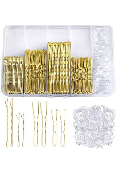 Morvena Picks Set de 300 de agrafe și elastice de păr negre, simple și în for...