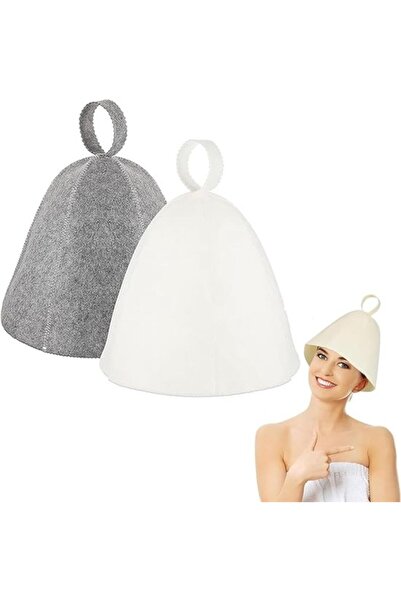 Morvena Picks Set de 2 căciuli de saună unisex din pâslă - Gri/Alb