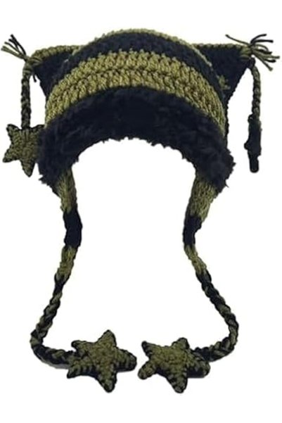 KASTWAVE Crochet Knit Hat for Women, Cat Beanie, Grunge Goth Slouchy Beanies,...