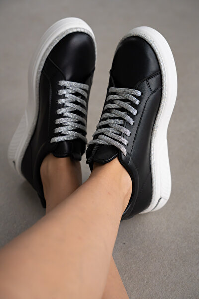 selin shoes Tivex srebrne sportske cipele sa vezicama i debelom petom - CRNE