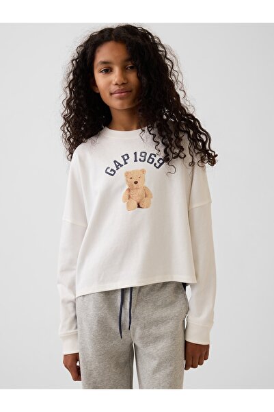 GAP Kız Çocuk Beyaz Heavyweight Oversized T-Shirt