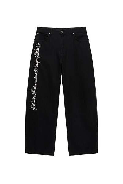 Pull & Bear Grafik baskılı baggy relaxed fit jean