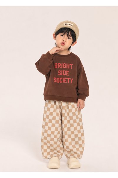 Unisex Bright Side Kahverengi Sweatshirt & Damalı Pantolon Takımı