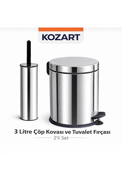 KOZART 3 Litre Çöp Kovası Ve Wc Fırça 2'li Set Banyo Seti