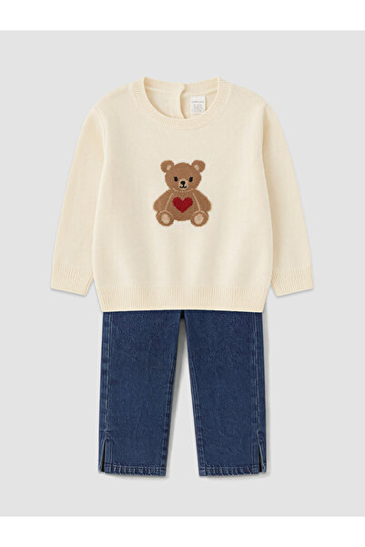 LC Waikiki Rmz Gi̇yi̇m Farkiyla Teddy Bear Embroidered Baby Girl Set