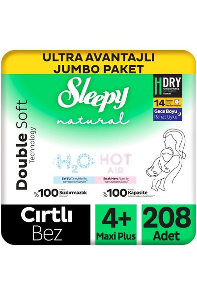 Sleepy Natural Double Soft Ultra Avantajlı Jumbo Paket Bebek Bezi 4+ Numara M...