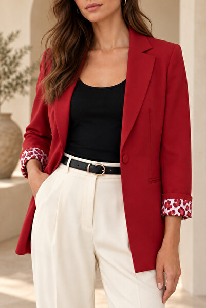 Starinci Kırmızı Tek Düğmeli Uzun Blazer Ceket