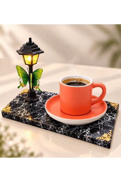 MEGA KANYON Orange Coffee Cup and Wooden Incense Burner Gift Set with Led Street Lamp