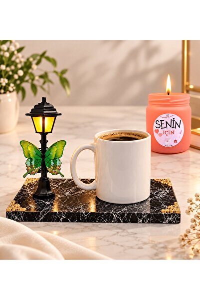 MEGA KANYON White Mug with Led Street Light and Scented Candle with Black Mar...