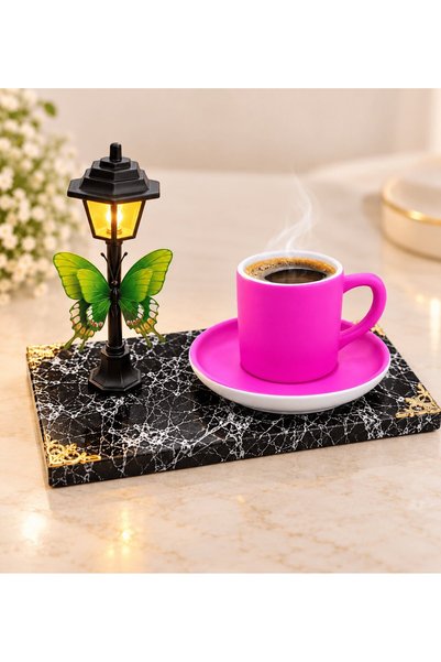 MEGA KANYON Pink Coffee Cup and Wooden Incense Burner Gift Set with Led Street Lamp