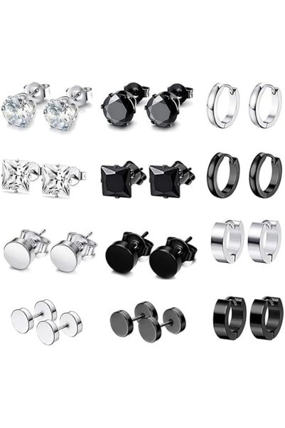 GENERAL 12 Pairs Earrings For Men Women,Stainless Steel Men Earrings,Round Ea...