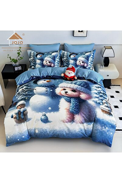 JOJO HOME 🎄 Lenjerie de Pat 6 Piese Craciun Albastru | Catelus & Om de Zapad...