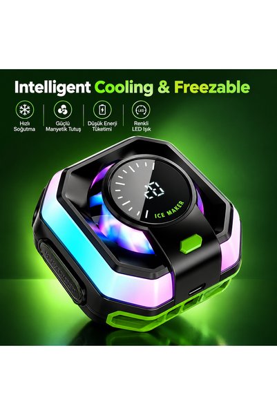 EHZ TEKNOLOJİ Telefon Soğutucu RGB LED Ekranlı Manyetik Mobil Fan Soğutucu Ga...