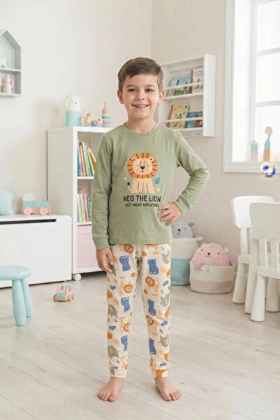 meymers Mint Color Lion Pattern Boys' Pajama Set