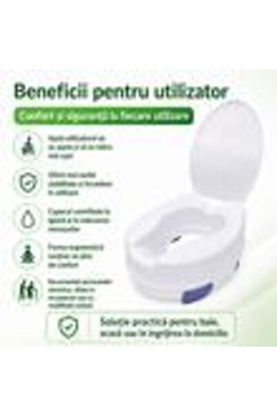 Tesa Înălțător pentru scaunul de toaletă, 15 cm, cu capac și 4 cleme reglabile, asamblare simplă, max. 150kg, TMS 7060 DF6 NIVIA