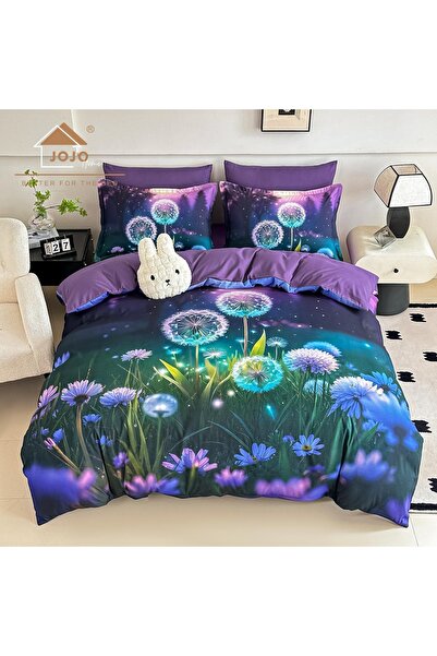 JOJO HOME Lenjerie de pat dublu din finet 5D Dream Dandelion – Mov Violet cu ...