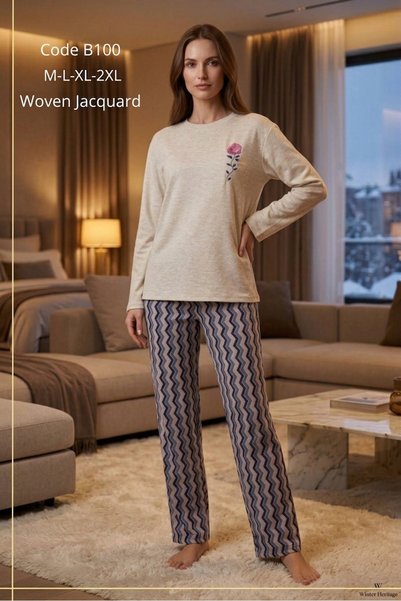 big mama Women's Winter Thick Jacquard Pajama Set - Stylish and Comfortable H...