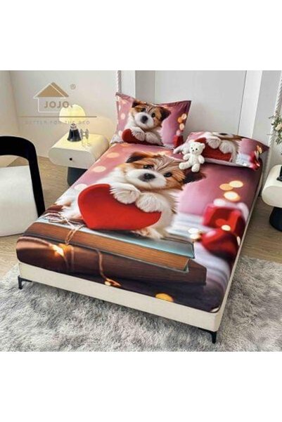 JOJO HOME Husa de pat Finet 5D roz cu catel si inima + 2 fete de perna |