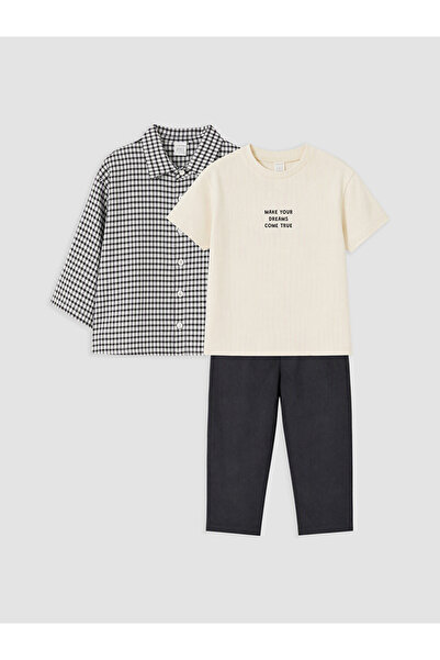 LC Waikiki Rmz Gi̇yi̇m Farkiyla 3-Piece Baby Boy Gabardine Set
