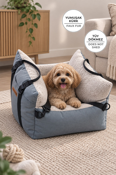 Evien Home Kedi Köpek Taşıma Çantası Kürk Peluş PatiChill Yıkanabilir Pepcar