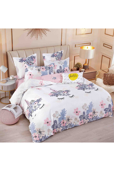 JOJO HOME Lenjerie de pat cu elastic, tesatura tip finet, pat 2 persoane, alb...