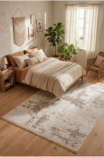 Eco Concept Antiquus Serisi Sade Düz Modern Eskitme Bambu Polyester Pamuk Taban Salon Halısı Yatak Odası Halısı