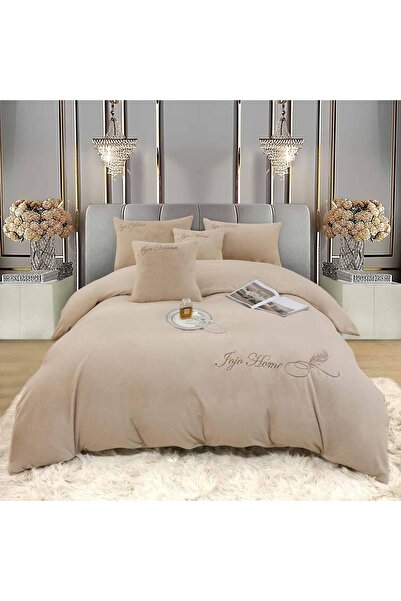 JOJO HOME Set lenjerie de pat cu broderie, microfibra plusata, pat 2 persoane...