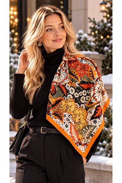 MARBERRY Flr27-64 Orange Patterned Women's Scarf 70X70 cm